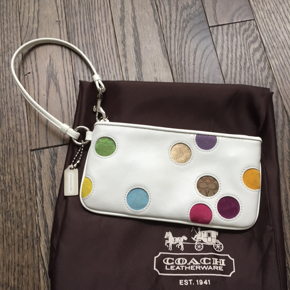 Coach white leather wristlet